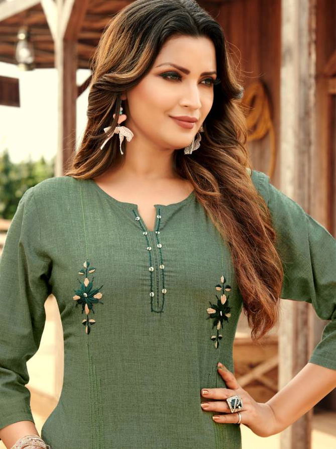 Fiesta Work Culture Latest Casual Wear Designer Three Fourth Sleeve Kurtis Collection
